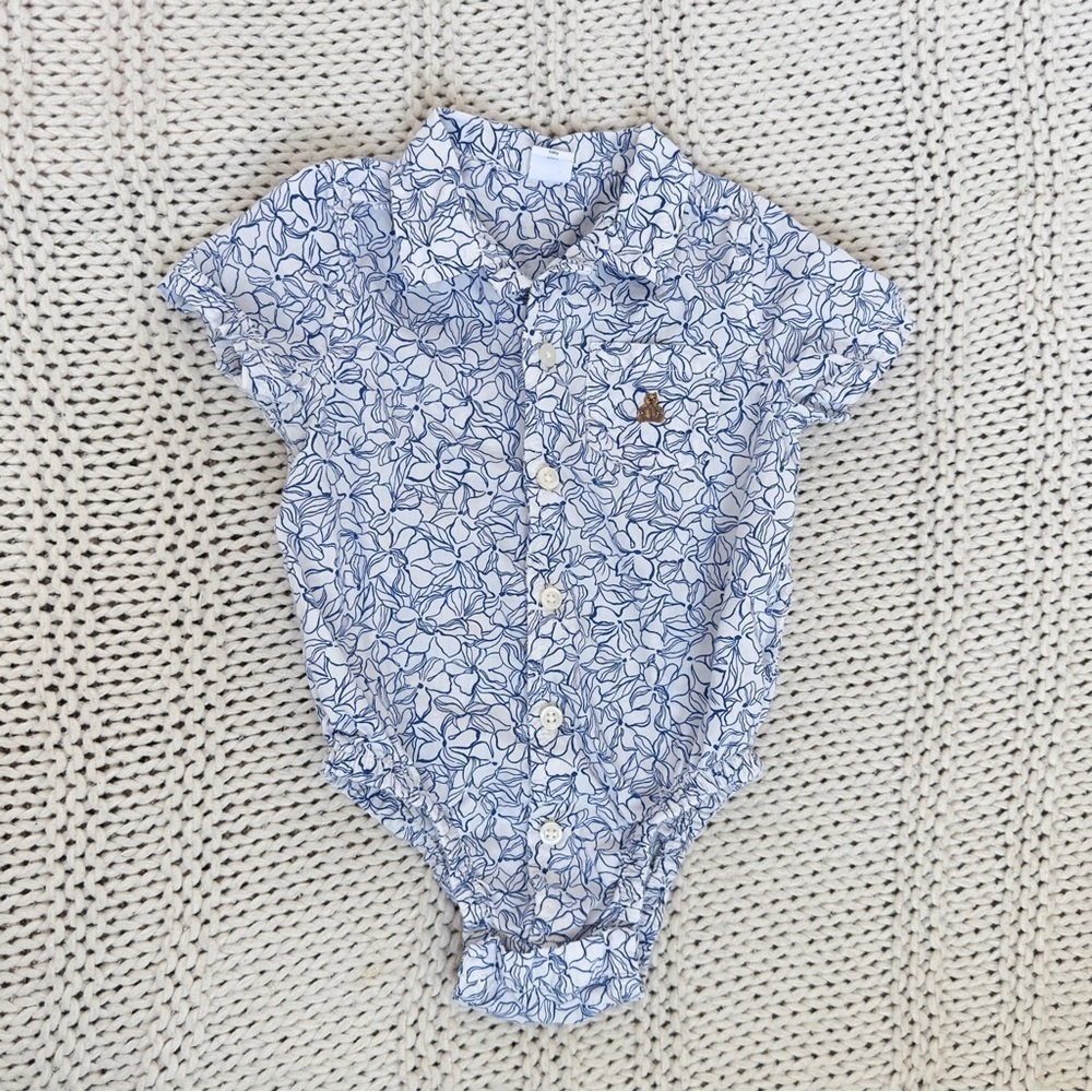 Gap Blue Floral Baby Bodysuit Size 18-24 Months